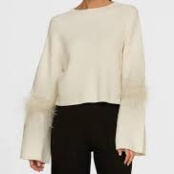 NWT Noli Shop Bella Feather Trim Sweater in Pearl - Size Small - Picture 5 of 6